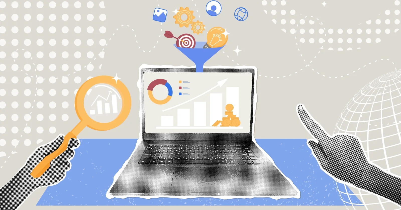 Ejecutivo revisando reportes de PPC en laptop con gráficos de ROI y revenue