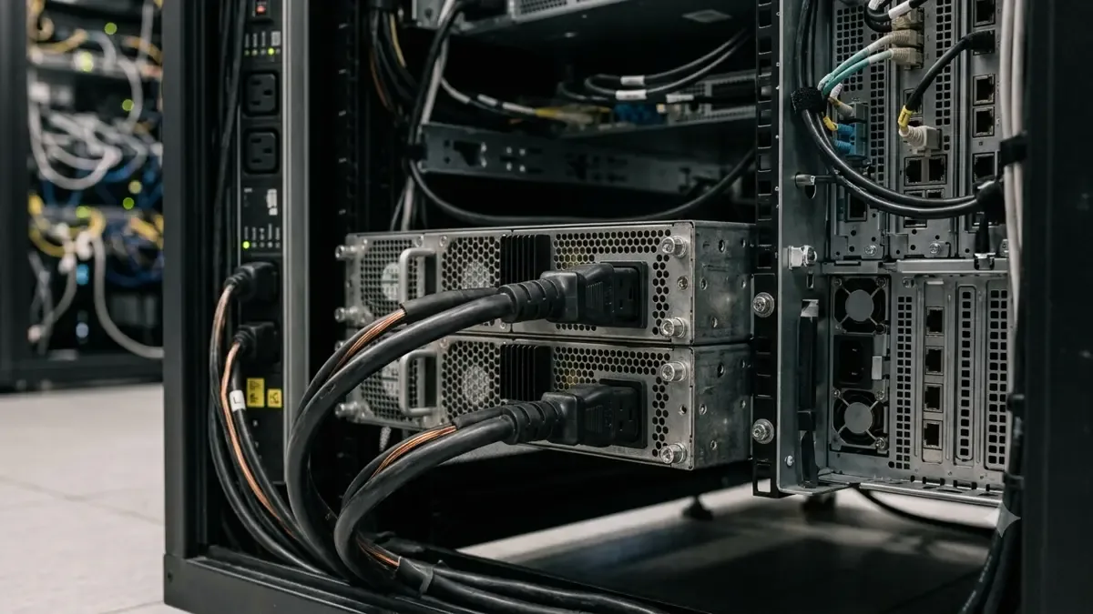 Dos fuentes de alimentacion enchufadas en un equipo de rack