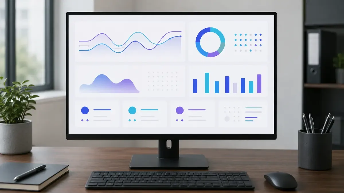 Pantalla con un tablero de analítica web de curvas y barras